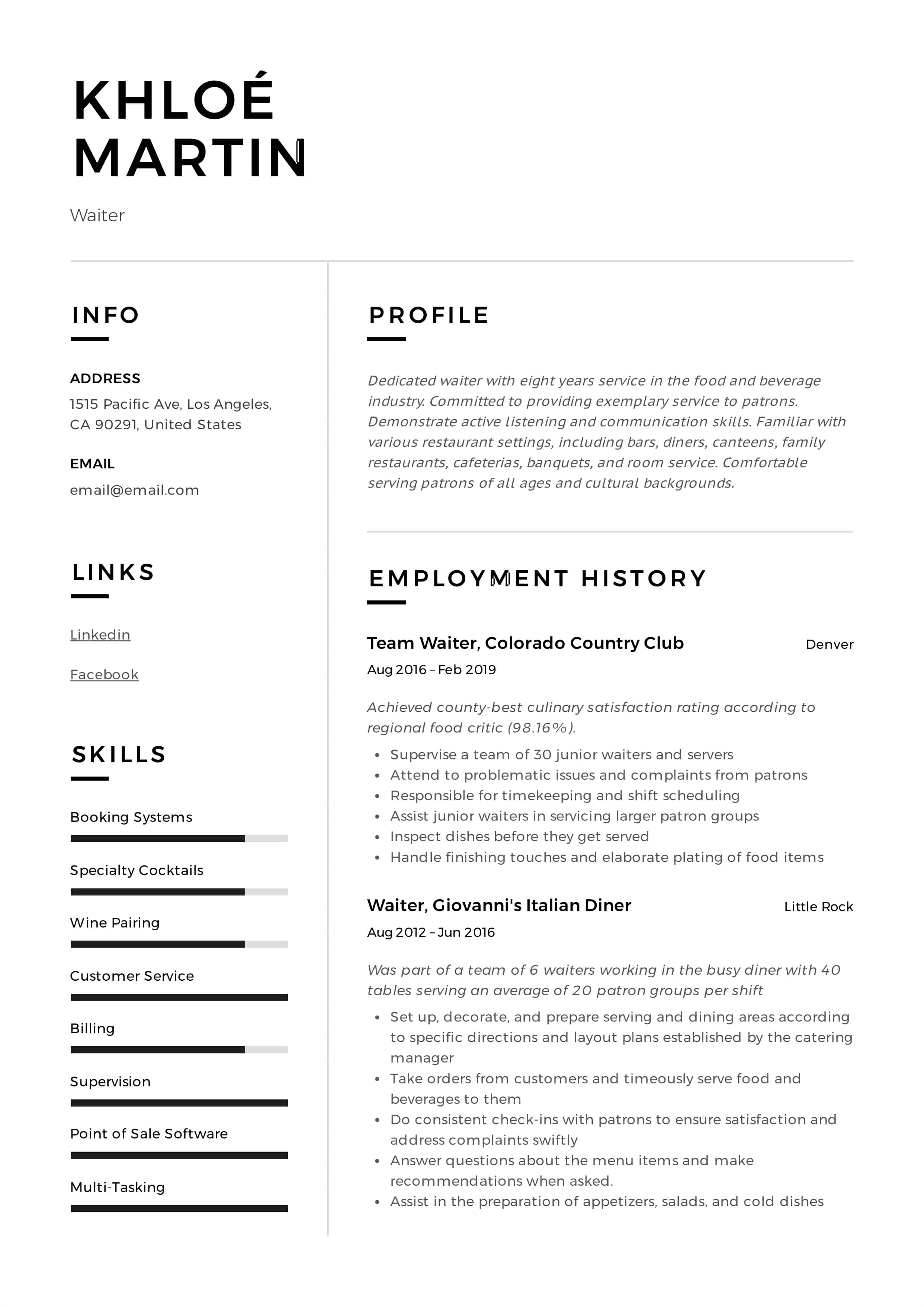 Sample Resume For Restaurant Kitchen Helper