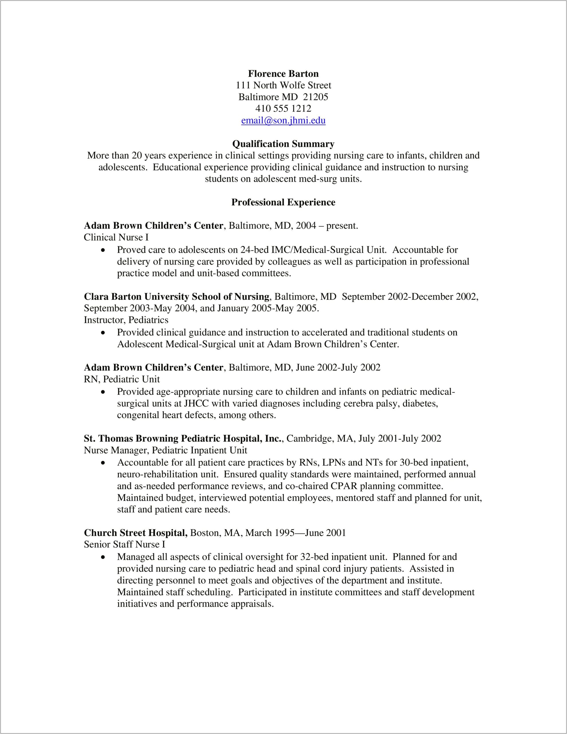 Sample Resume For Rn Med Surg