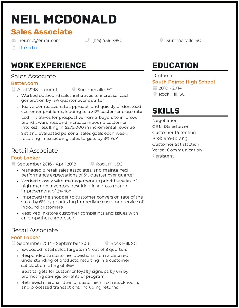 Sample Resume For Sales Representative Position