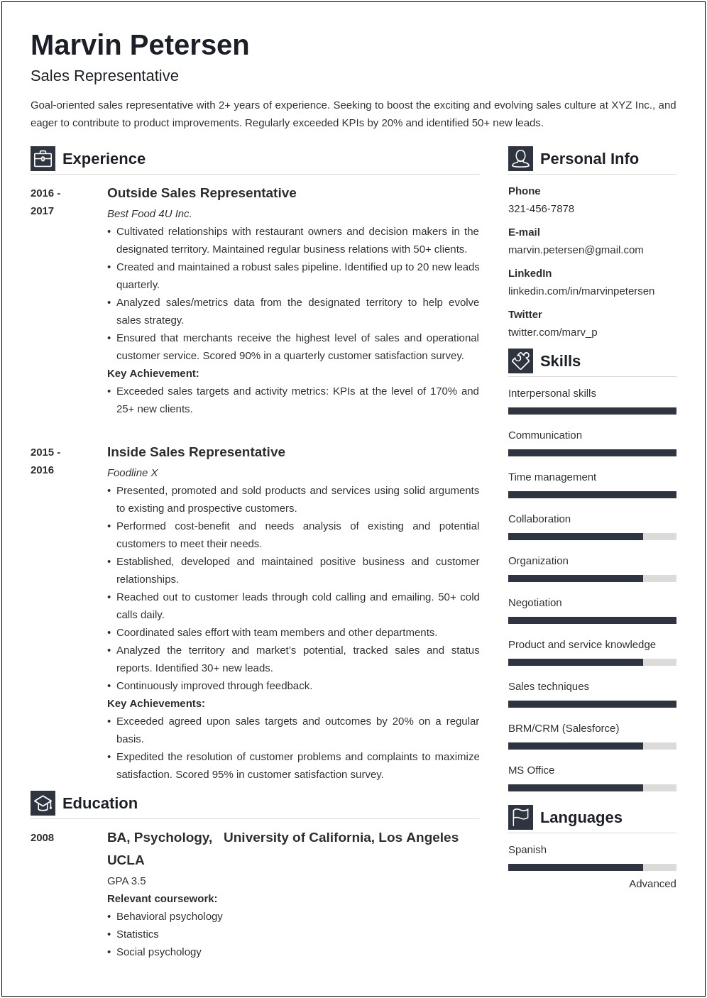 Sample Resume For Sales Support Position