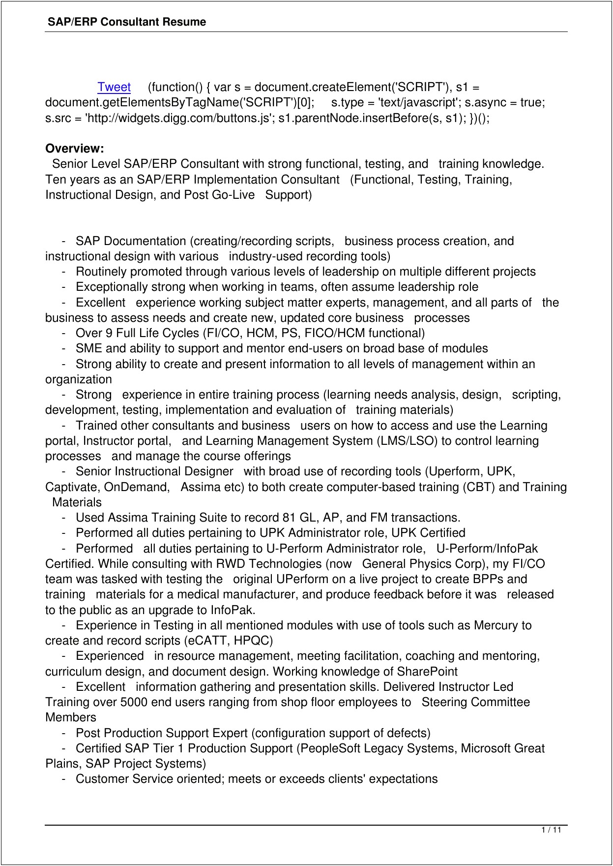 Sample Resume For Sap Successfactors Consultant