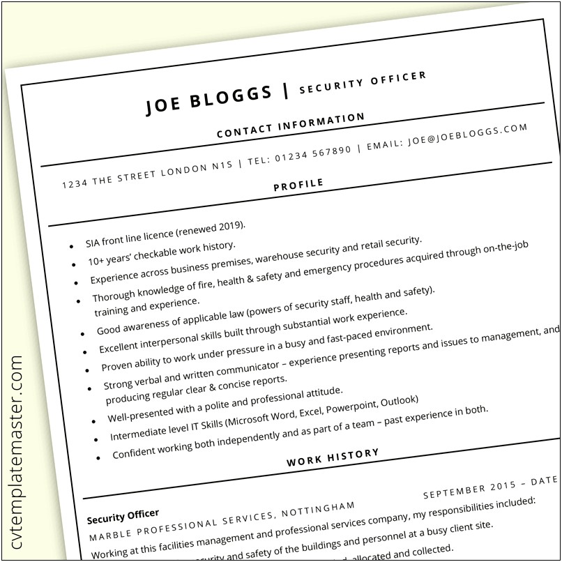 Sample Resume For Security Officer Supervisor