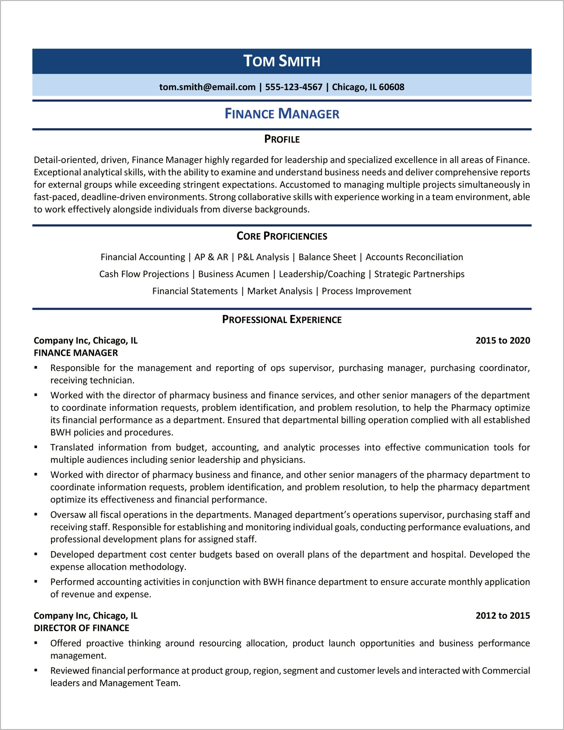 Sample Resume For Senior Finance Manager