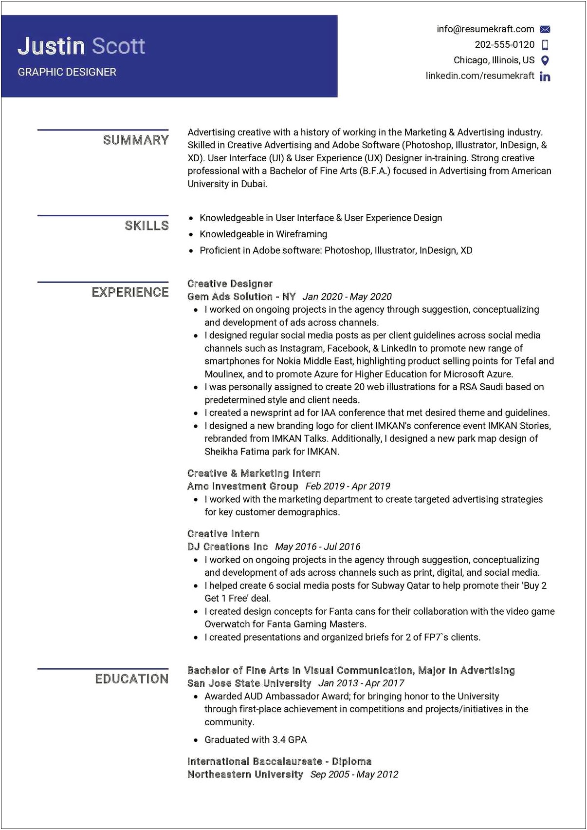 Sample Resume For Senior Graphic Designer