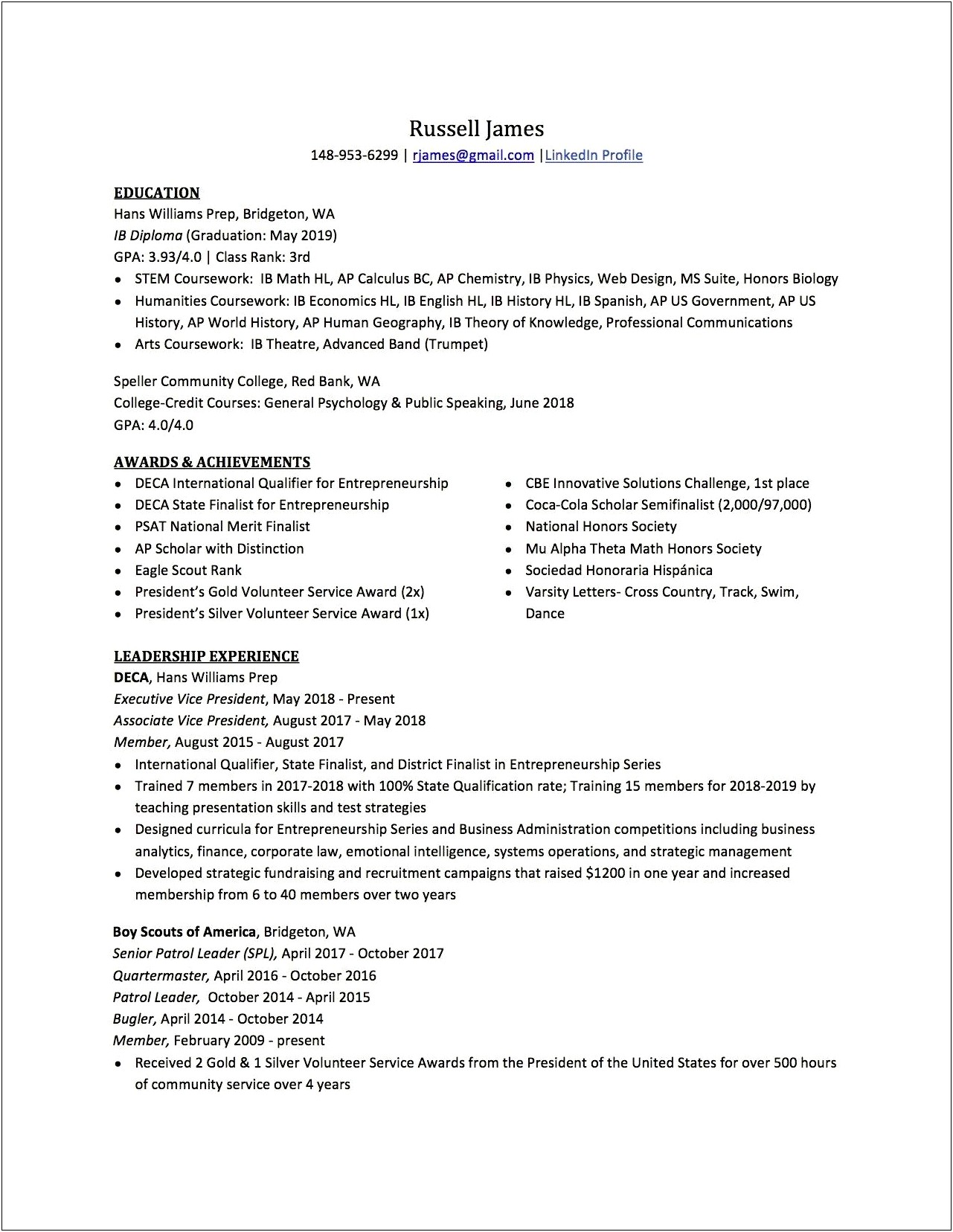 Sample Resume For Senior Pattol Leader