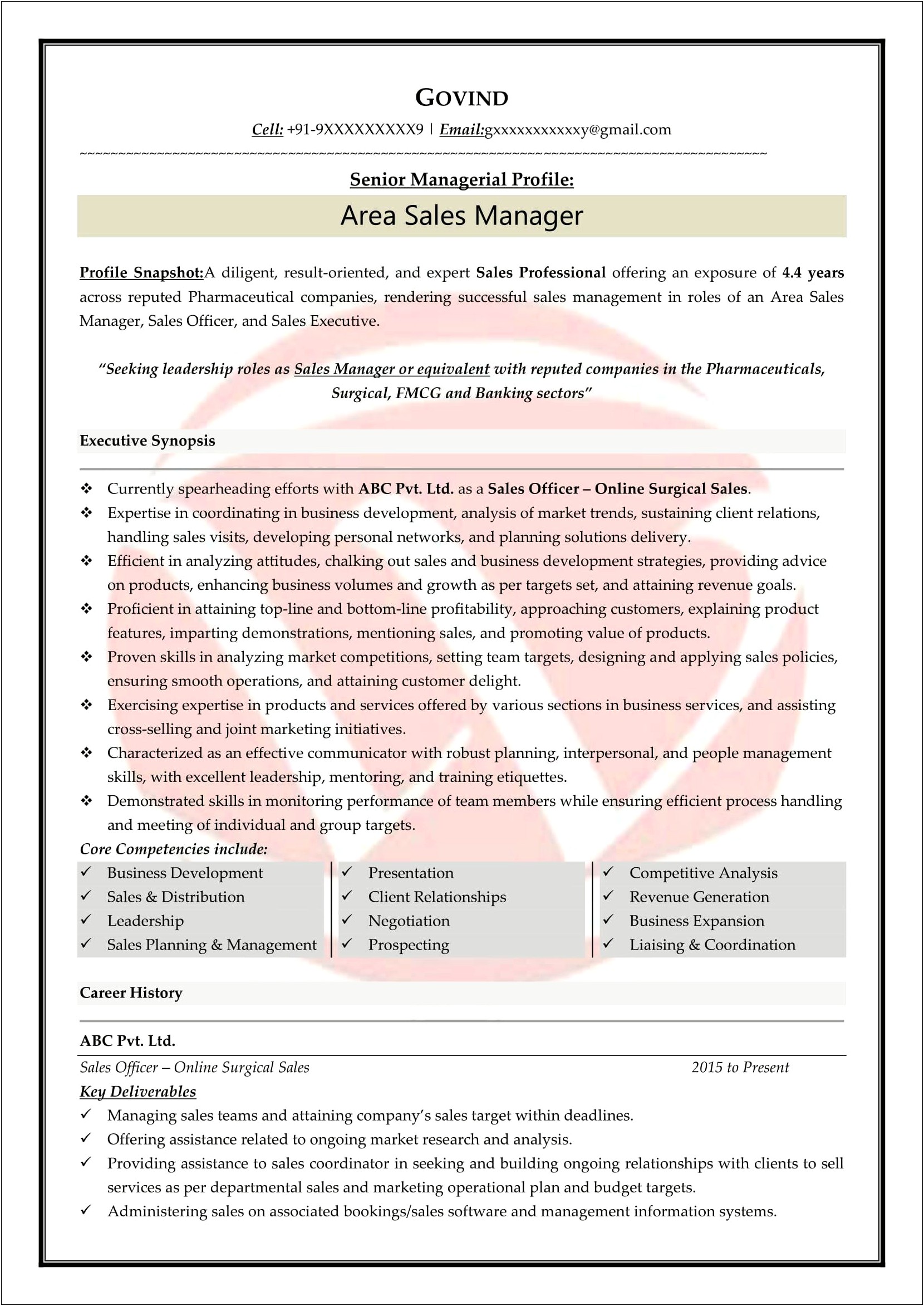 Sample Resume For Senior Sales Professional