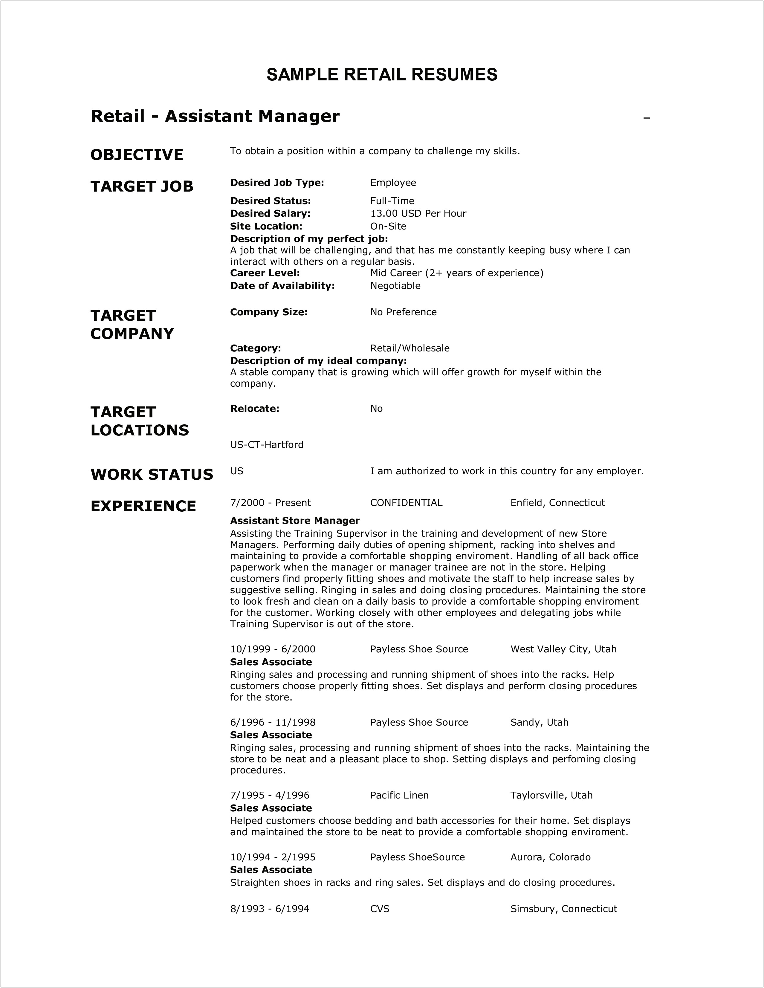 Sample Resume For Shoe Sales Associate