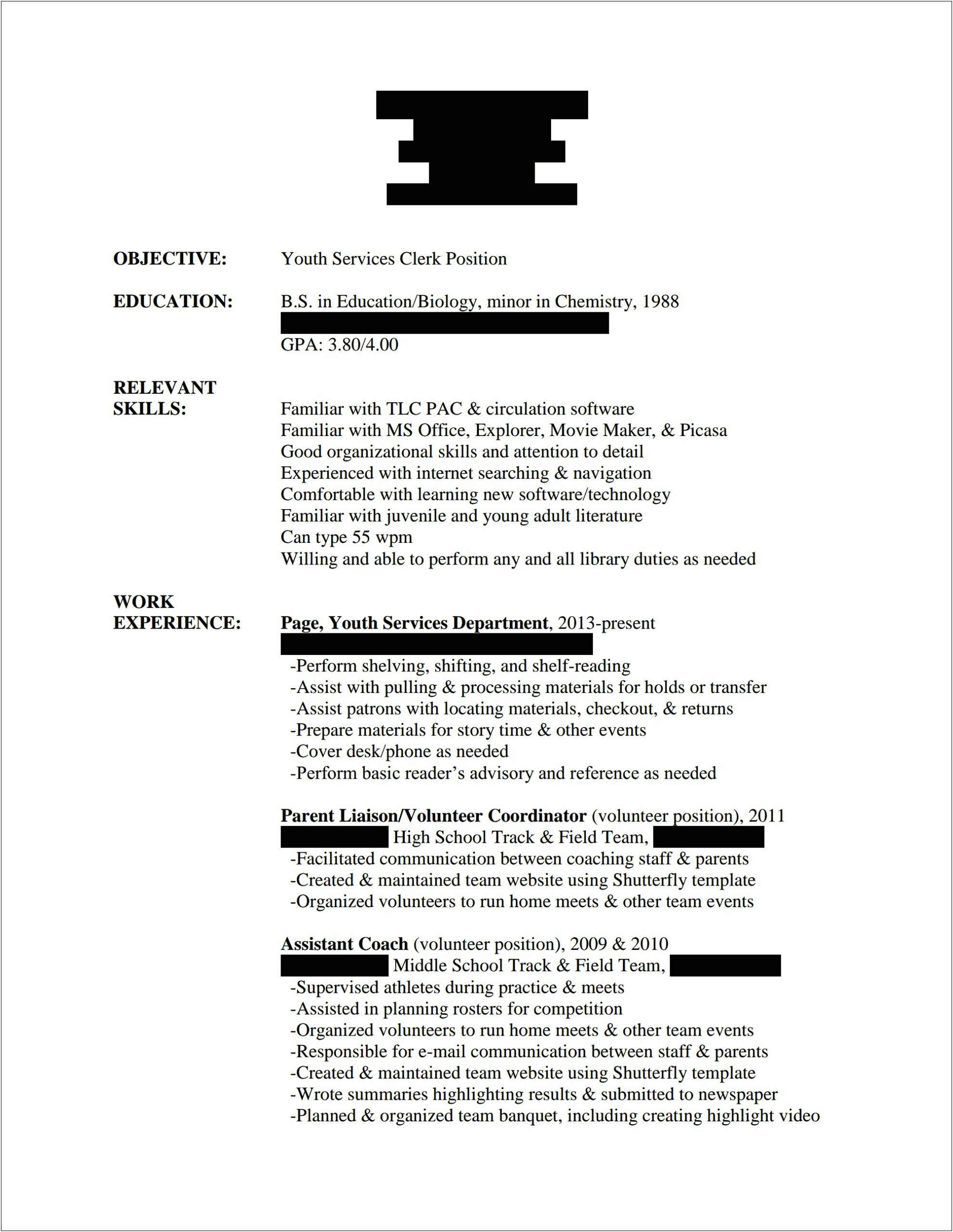 Sample Resume For Stay Home Mom