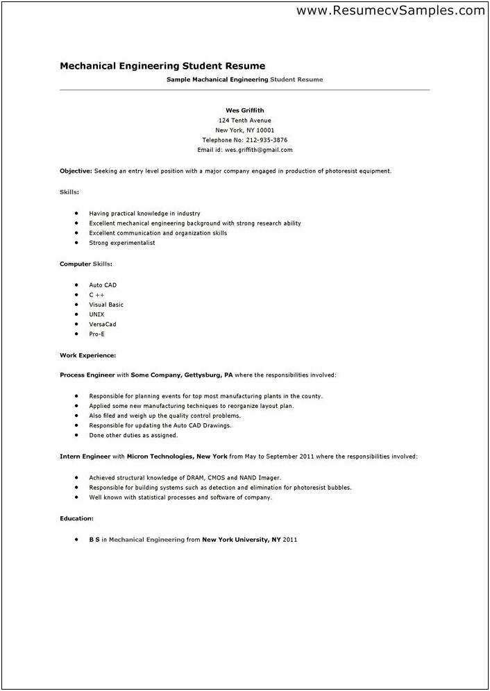 Sample Resume For Student First Job