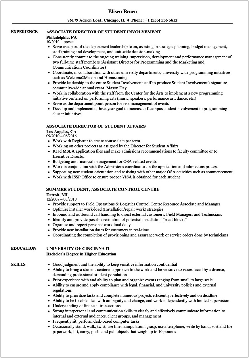 Sample Resume For Student Services Coordinator