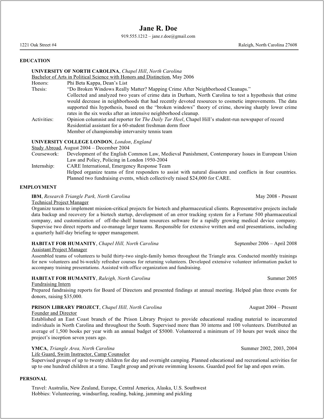 Sample Resume For Study Abroad Application