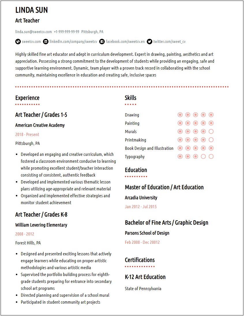 Sample Resume For Teacher With Little Experience