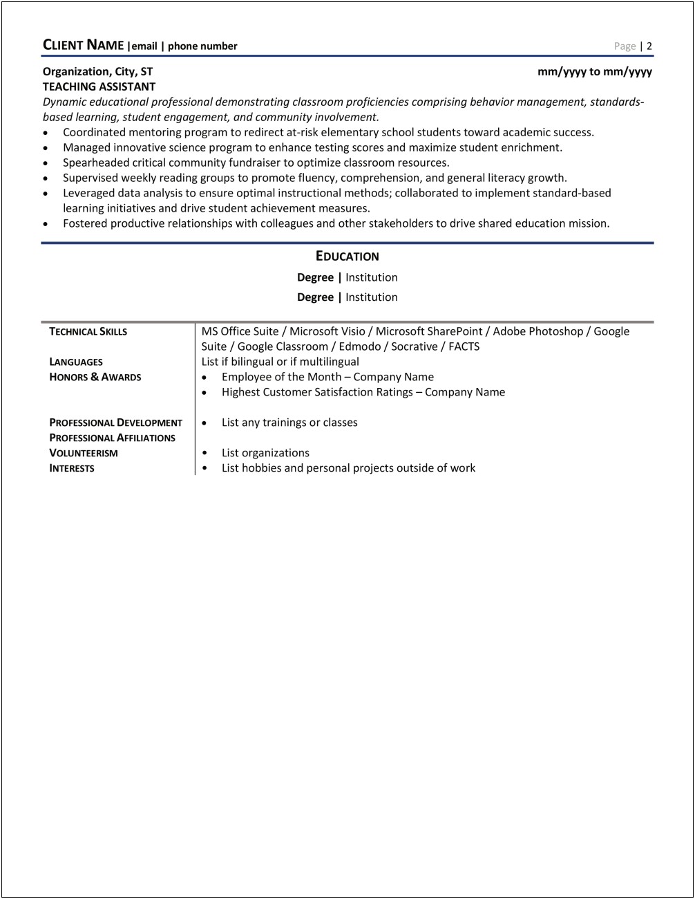 Sample Resume For Teachers With Experience