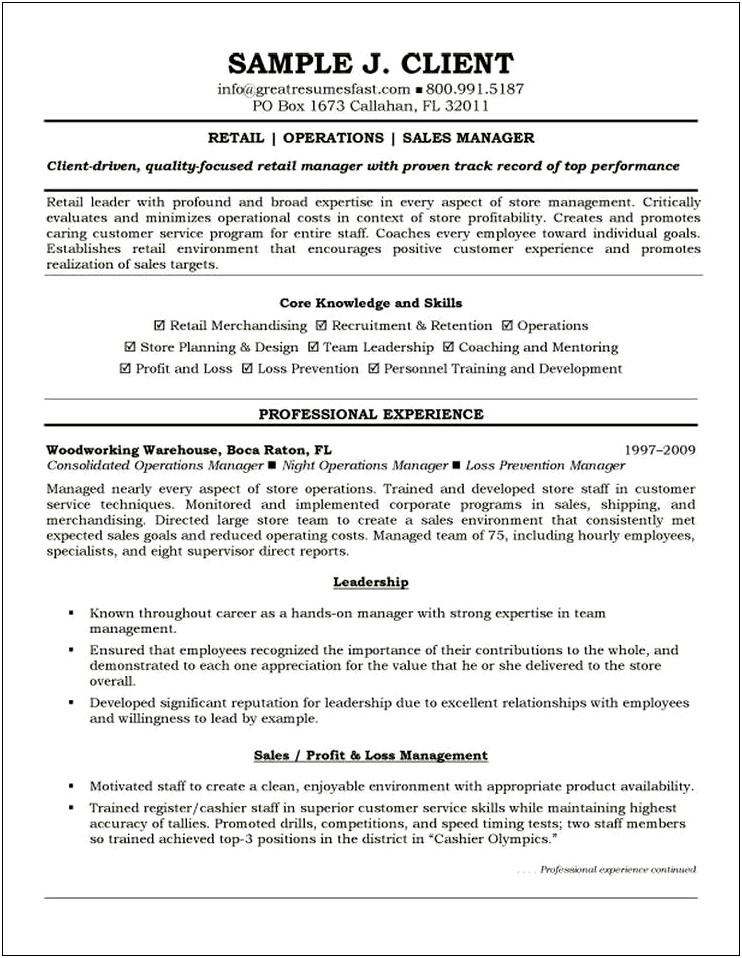 Sample Resume For Top Management Position