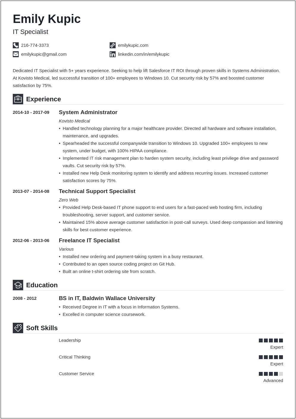 Sample Resume For Us It Jobs