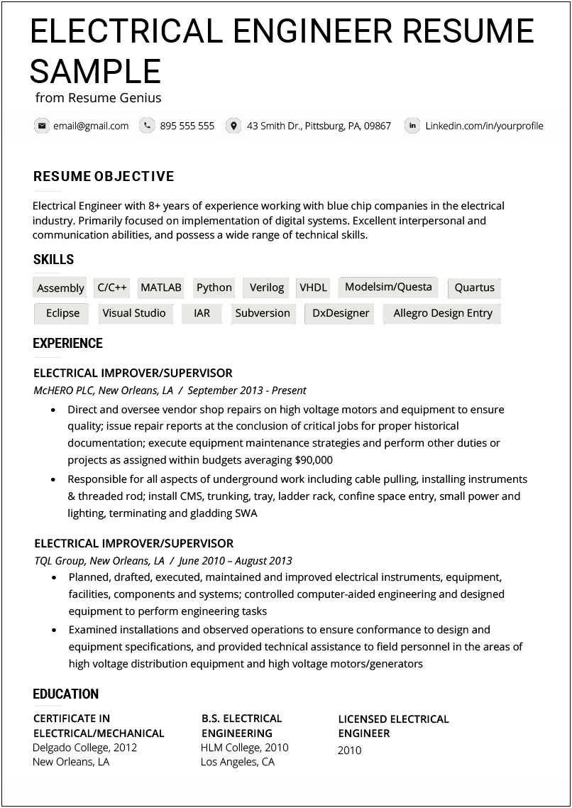 Sample Resume For Vlsi Engineer Fresher