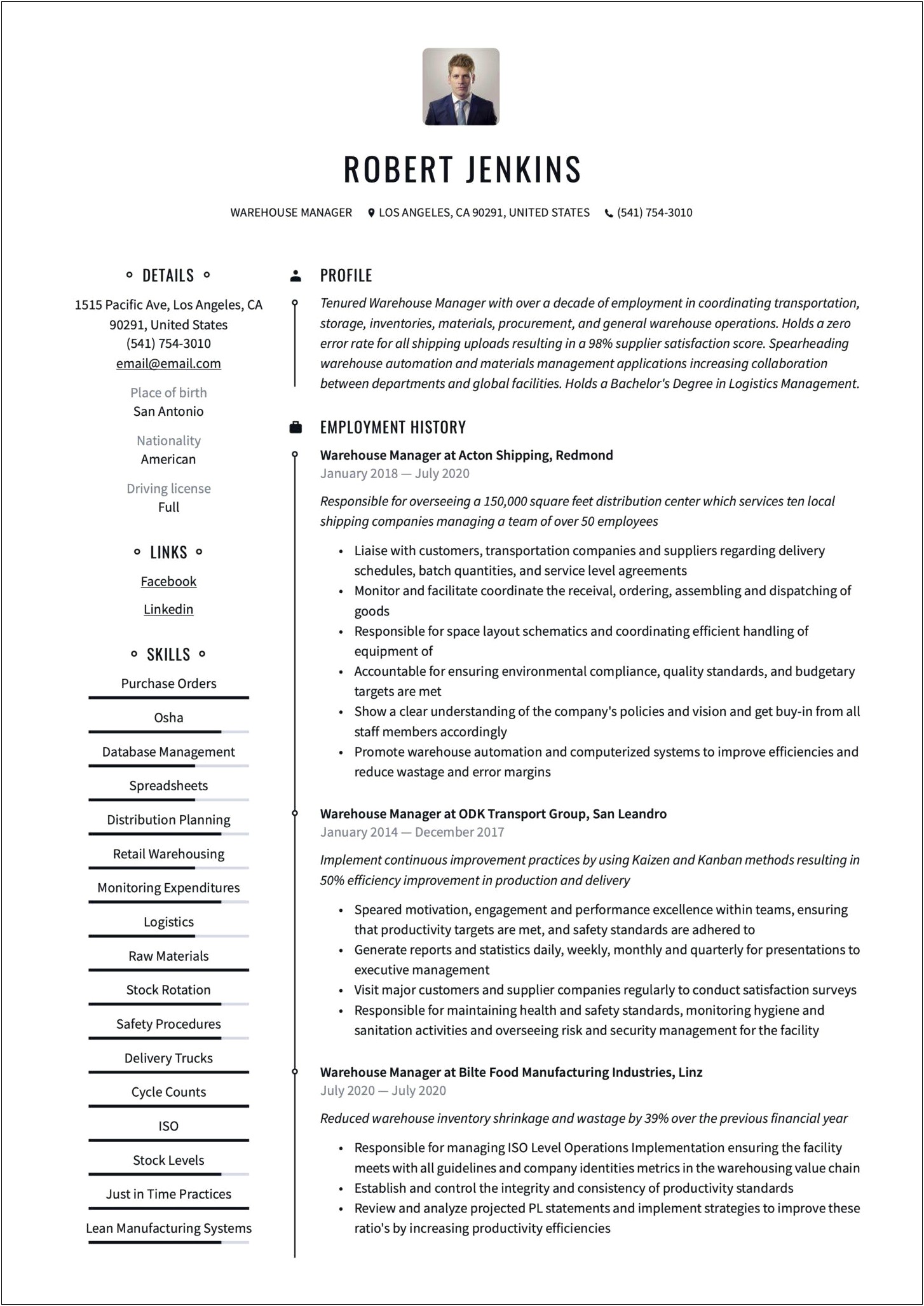 Sample Resume For Warehouse Manager In India