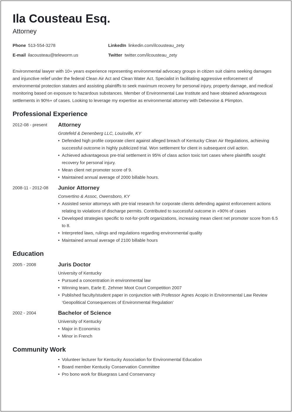 Sample Resume For Young Law Associate