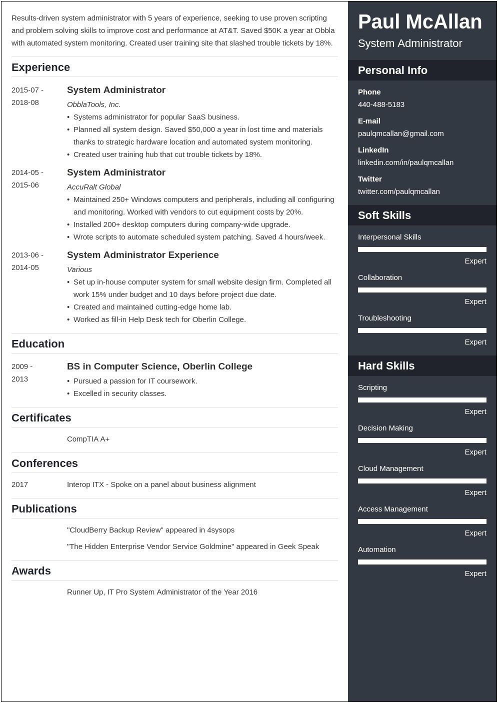 Sample Resume Format For Linux System Administrator