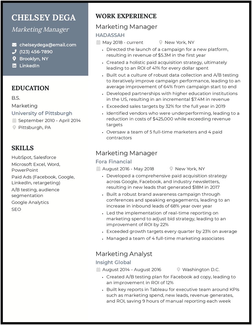 Sample Resume Format For Marketing Manager