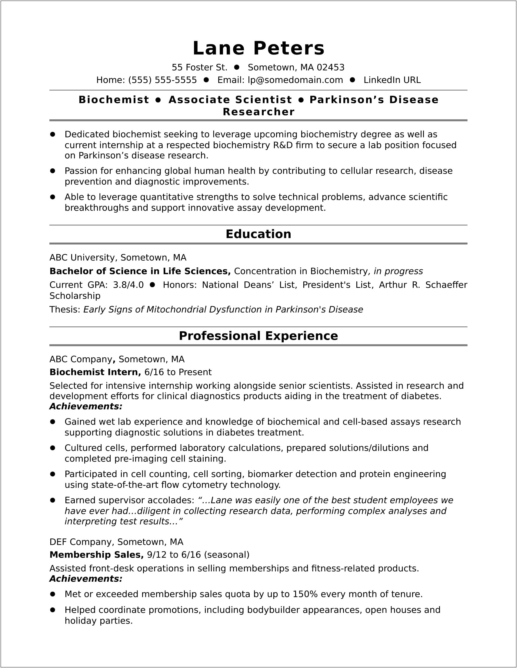 Sample Resume Format For Msc Chemistry Freshers