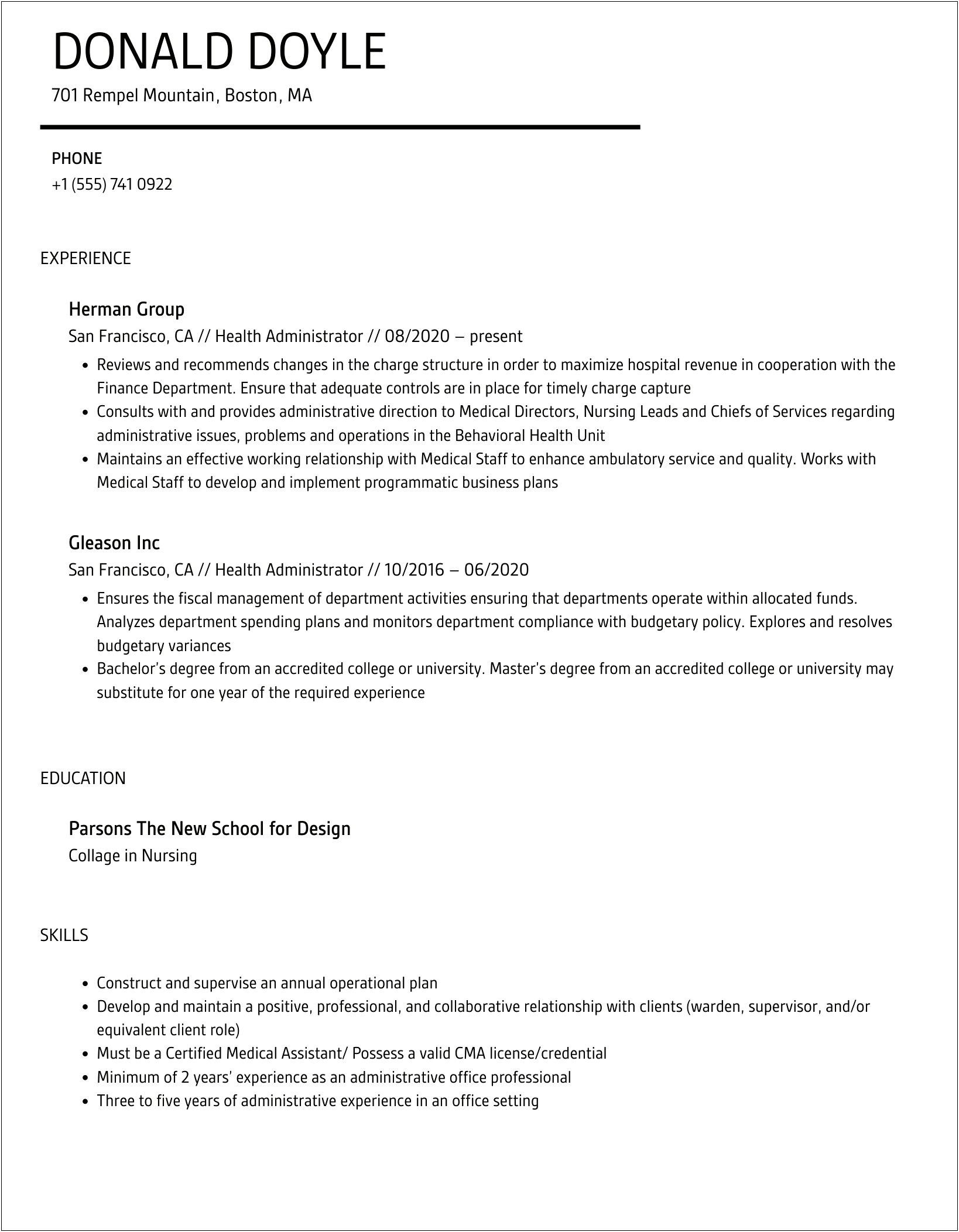 Sample Resume Healthcare Administrator With 10 Years Experience