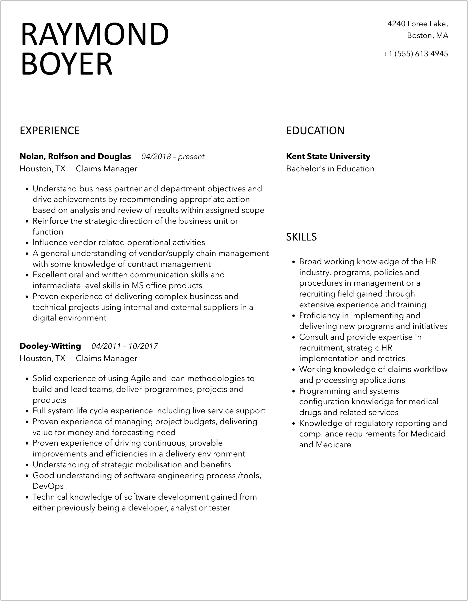 Sample Resume Healthcare Legal Claims Resolution Manager