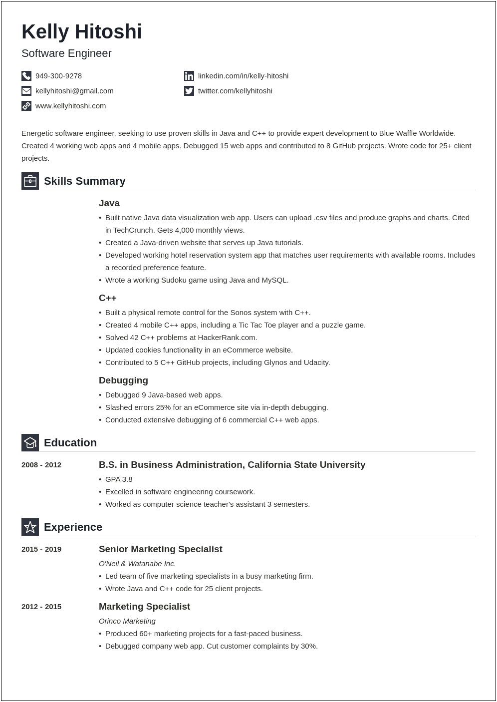 Sample Resume In Applying A Job In Calif