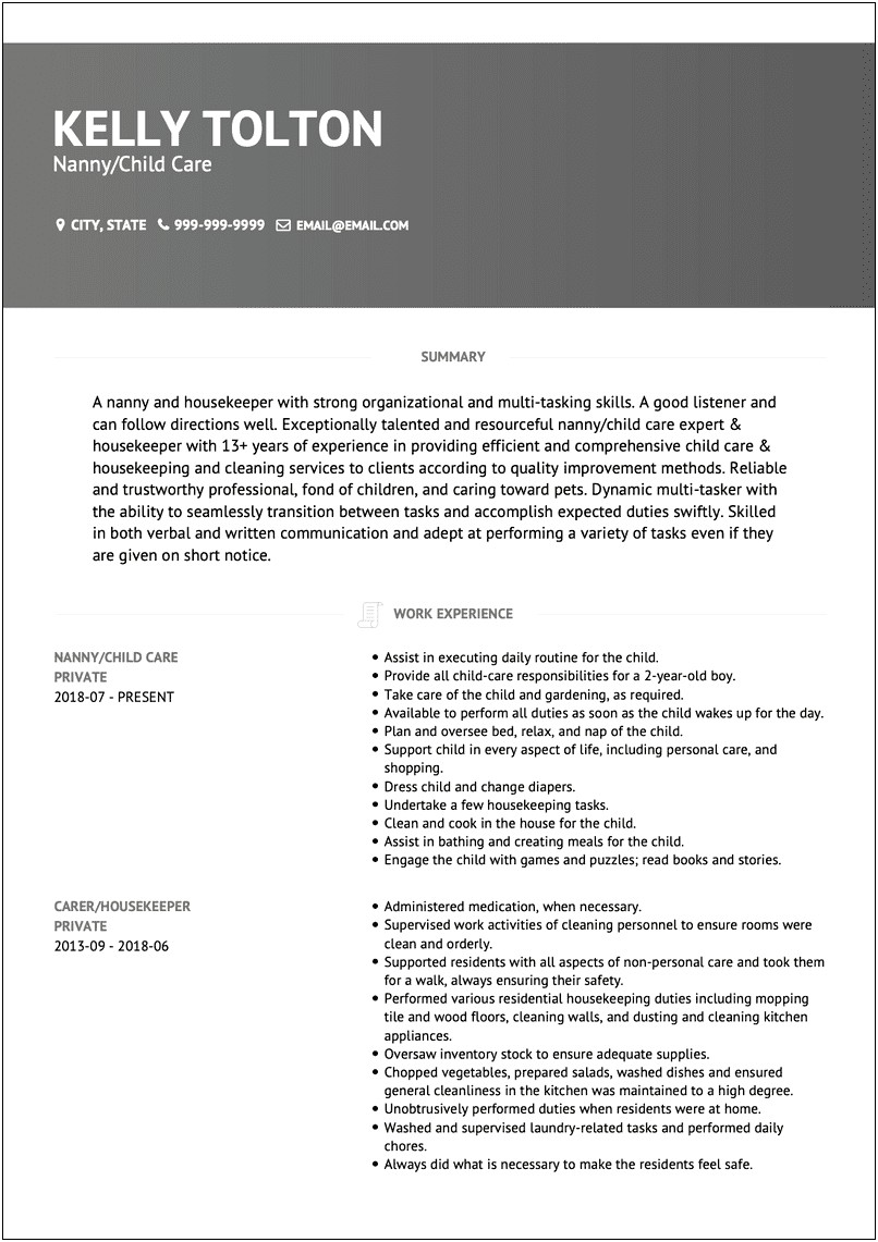 Sample Resume Introduction For Childcare Worker