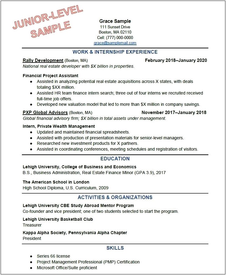 Sample Resume Just Graduated High School