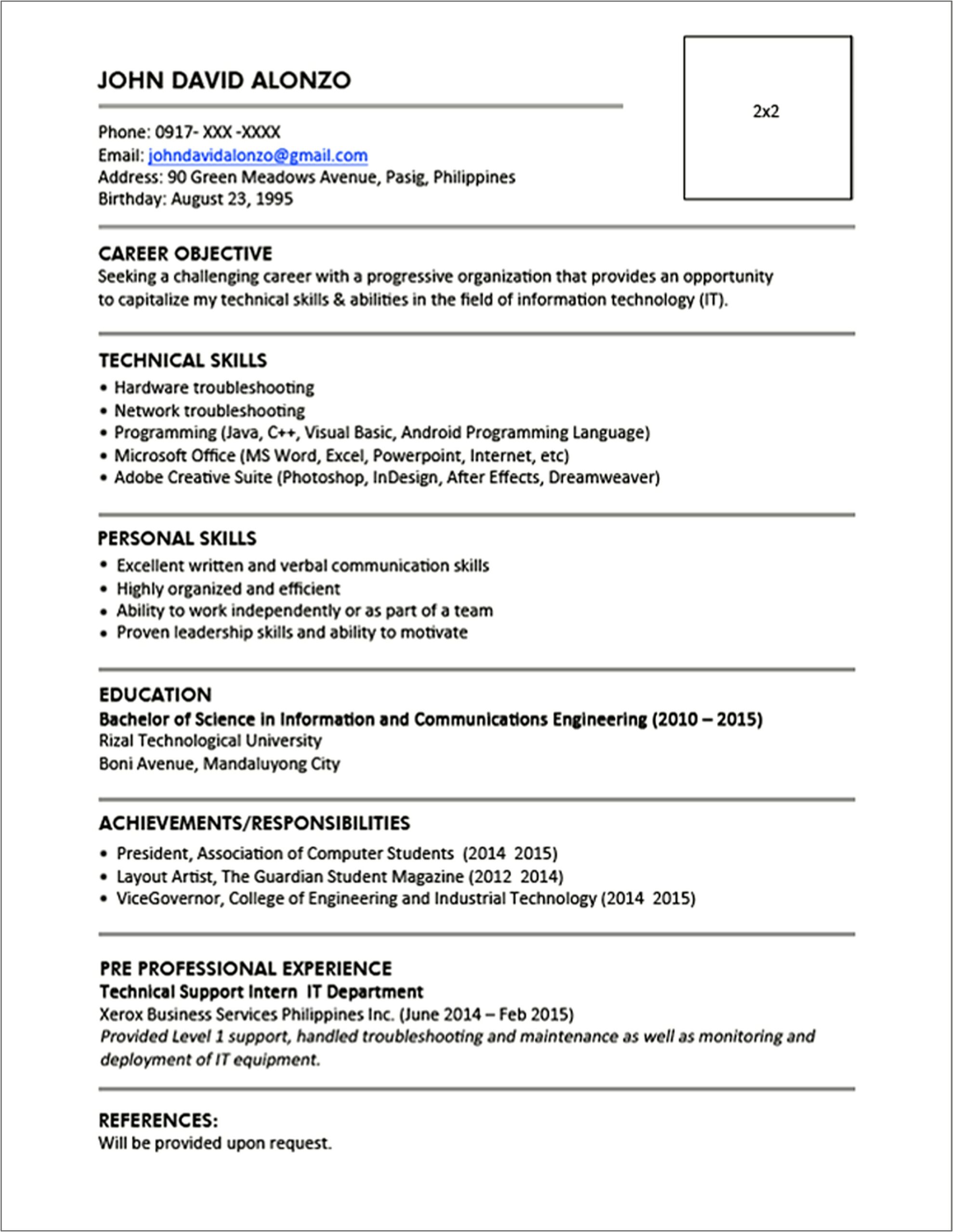 Sample Resume Leadership Achievements As College Graduate