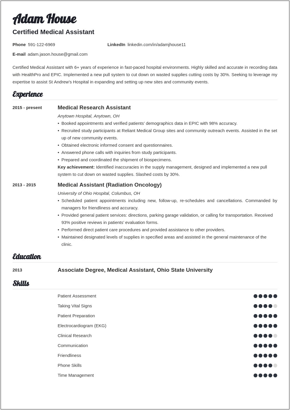 Sample Resume Medicated Assistant Treatment Physician
