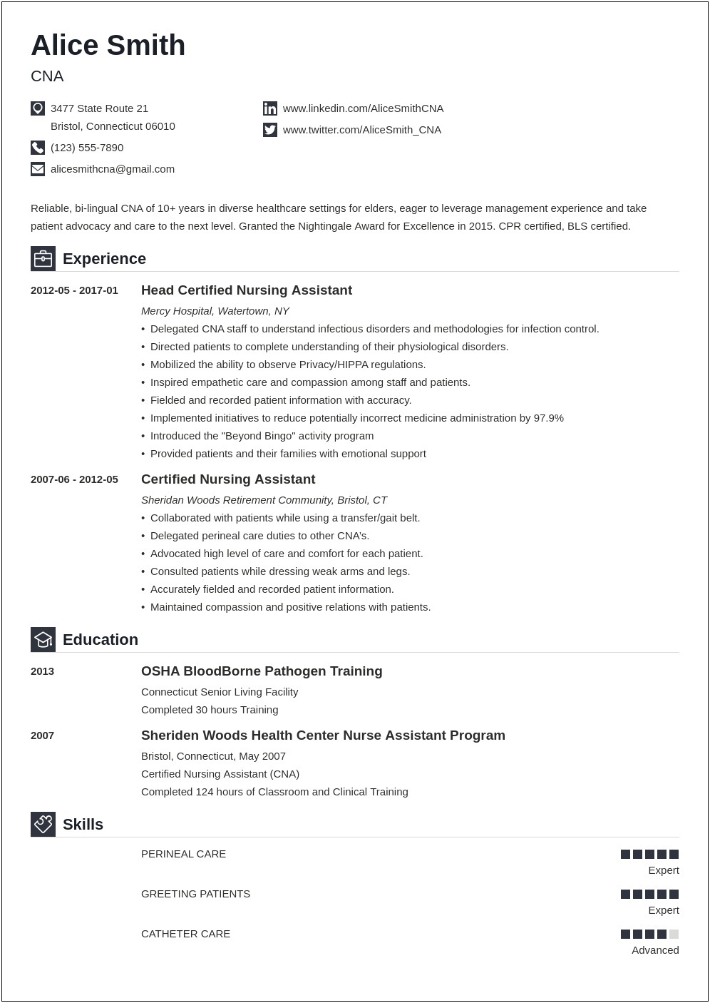 Sample Resume Nursing Assistant Entry Level