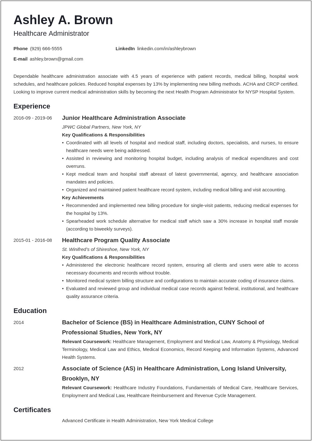 Sample Resume Objective For Health Professionals