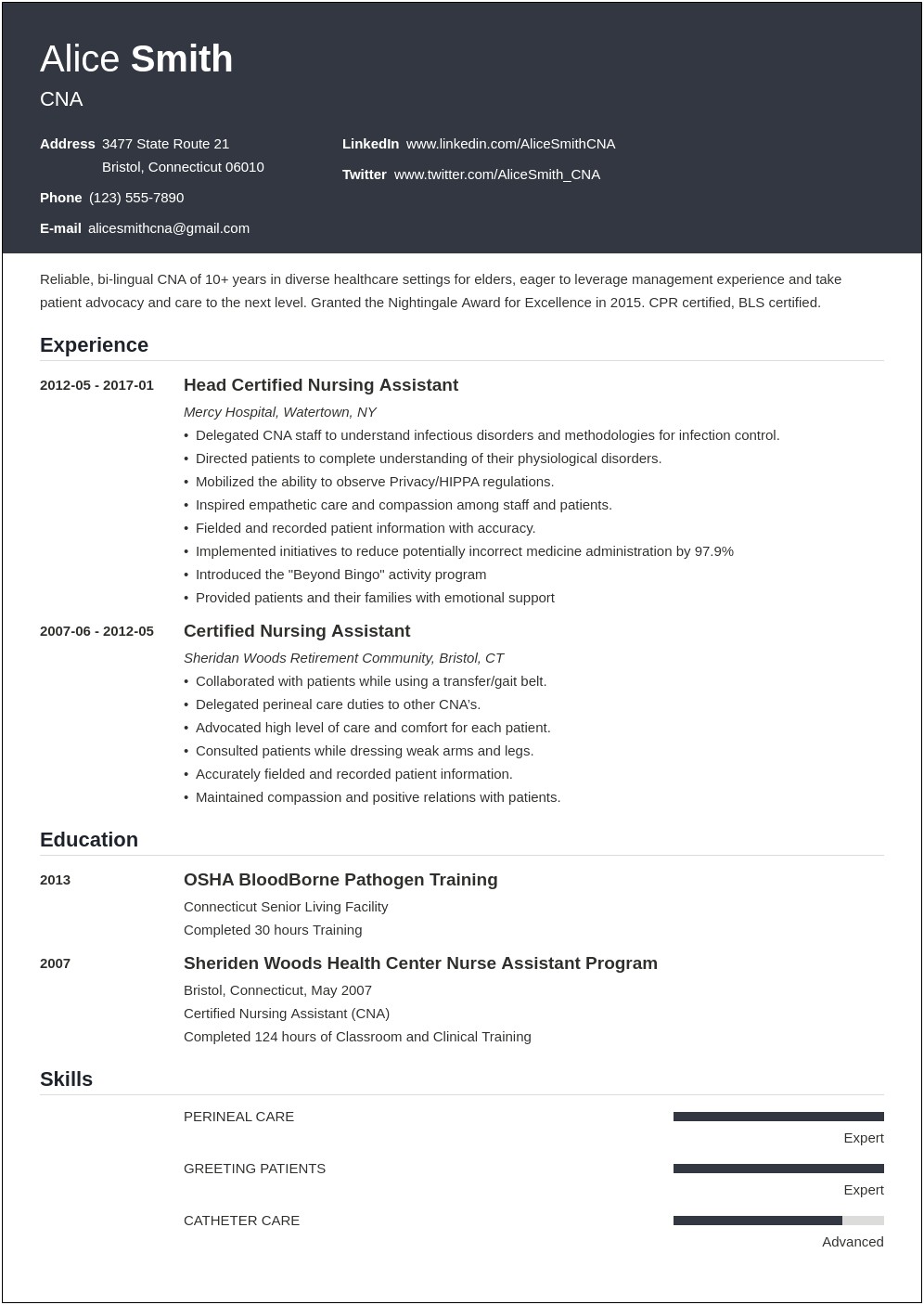 Sample Resume Objective For Nursing Assistant