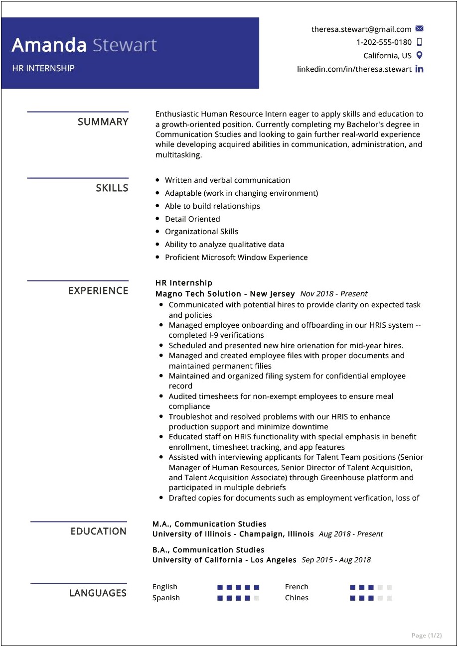 Sample Resume Objectives For Hrm Ojt