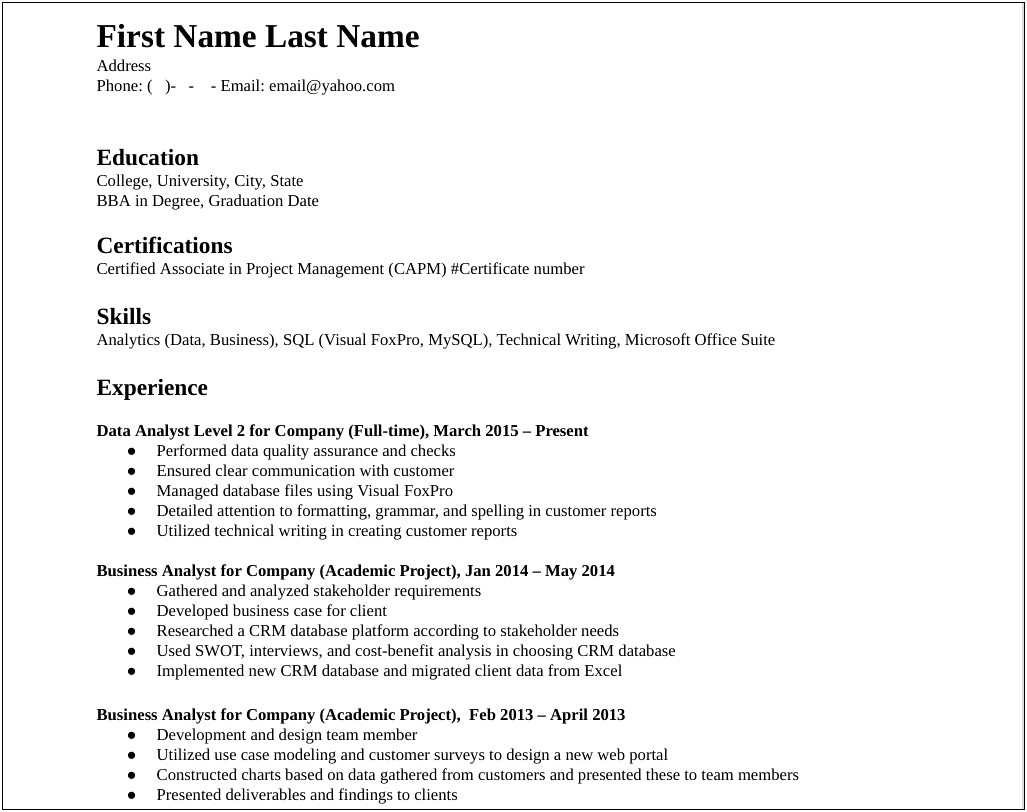 Sample Resume Objectives For Internal Job