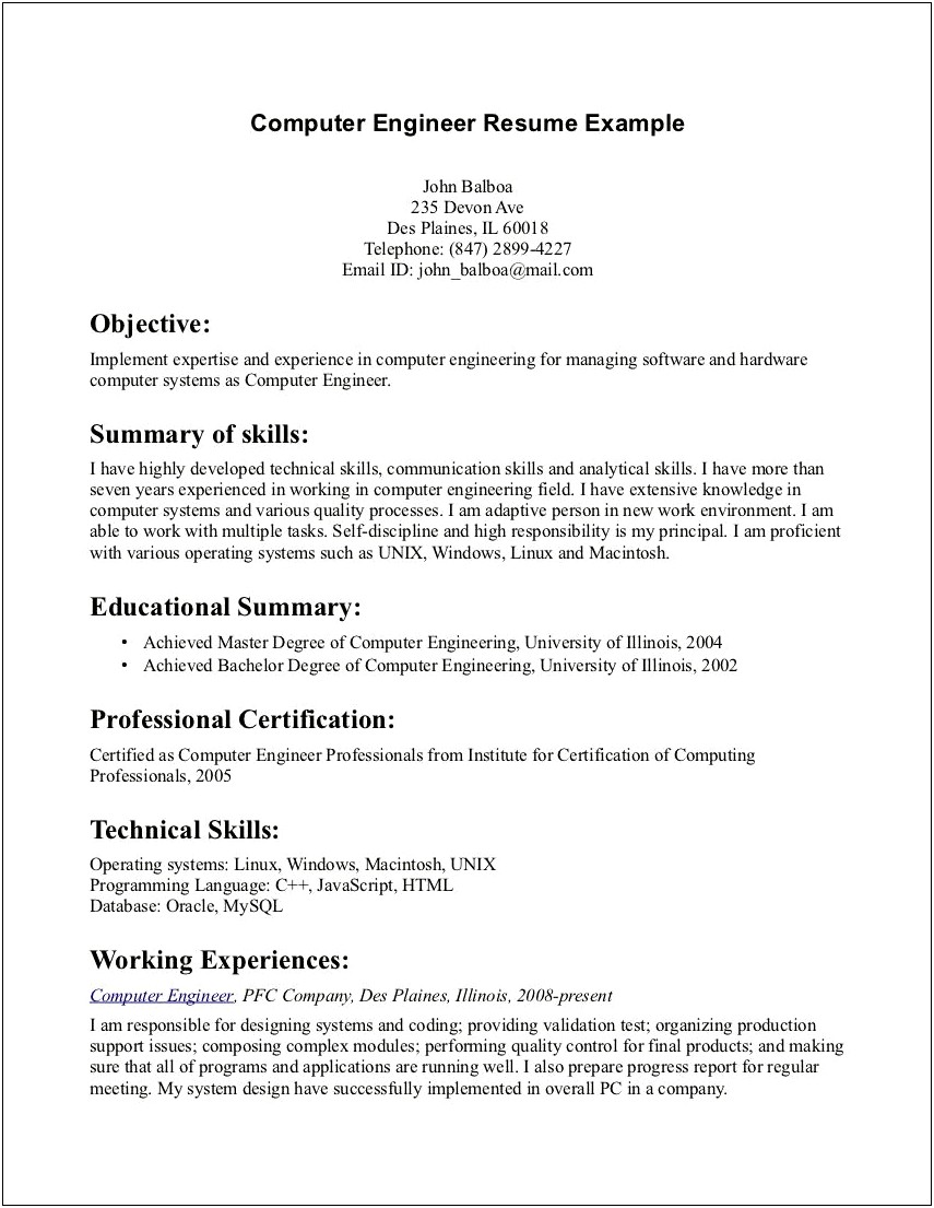 Sample Resume Objectives Quality Control Inspector
