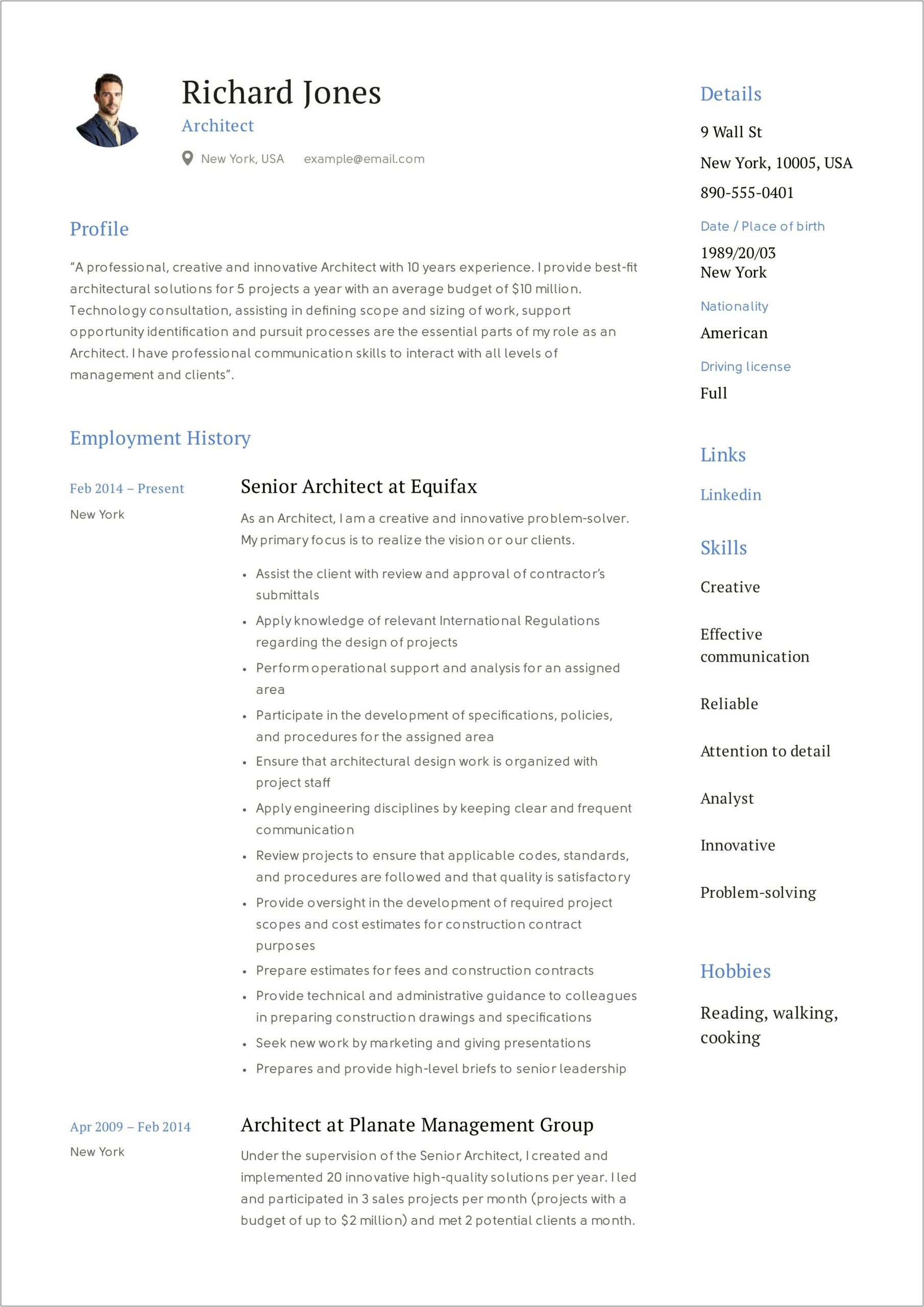 Sample Resume Of Architecture Fresh Graduate