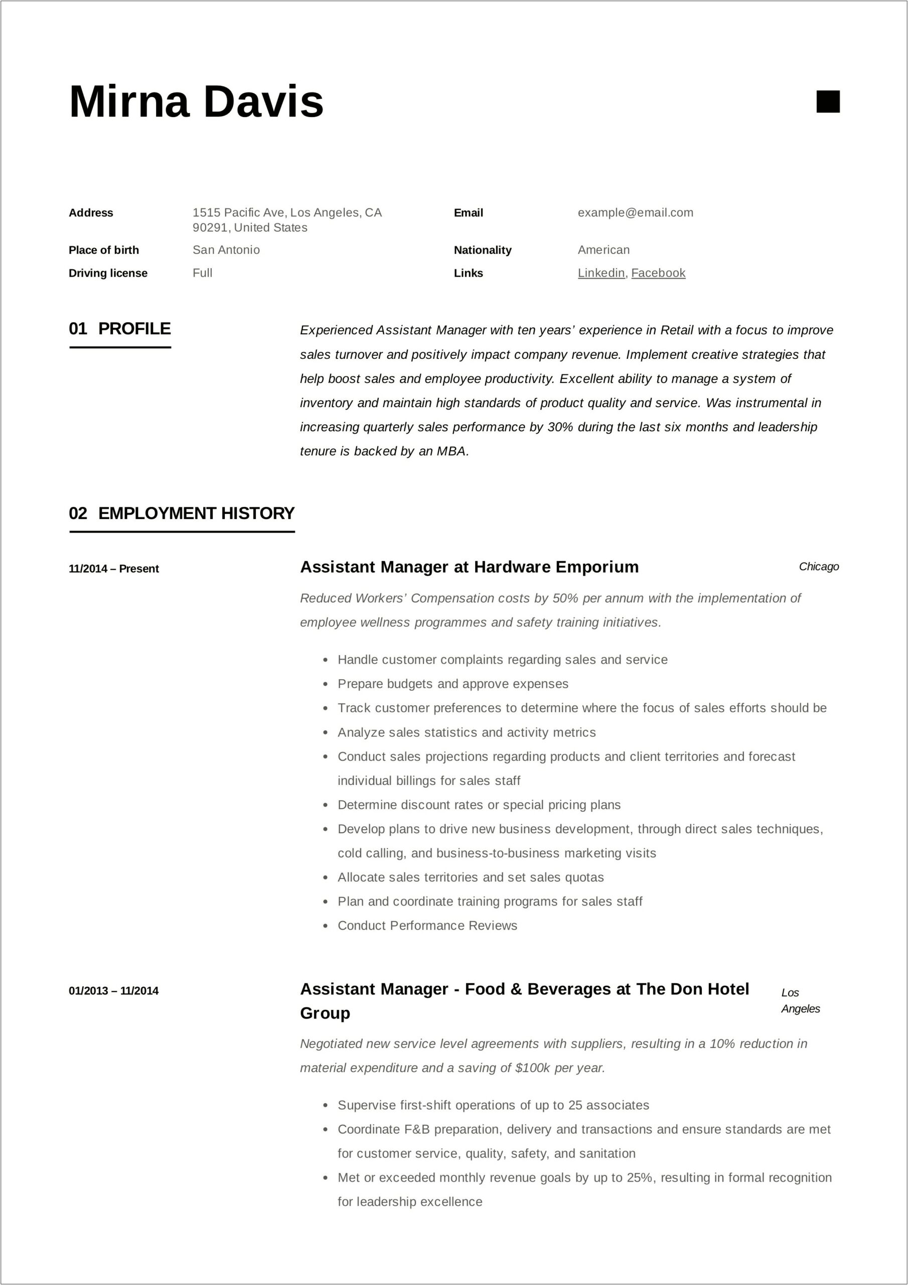 Sample Resume Of Assistant Manager Administration