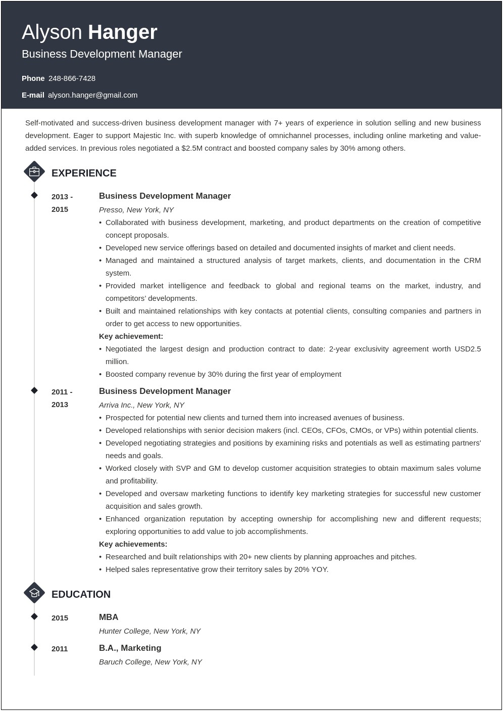 Sample Resume Of Business Develpment Officer