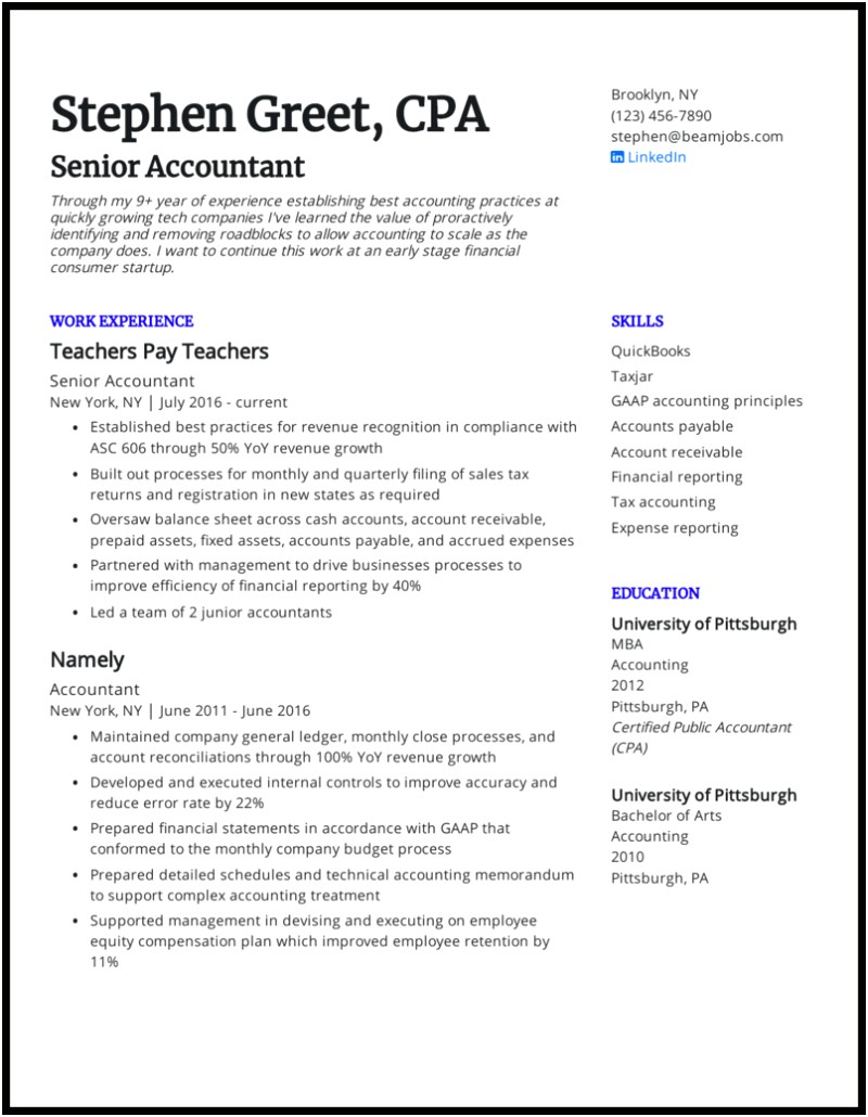 Sample Resume Of Certified Public Accountant