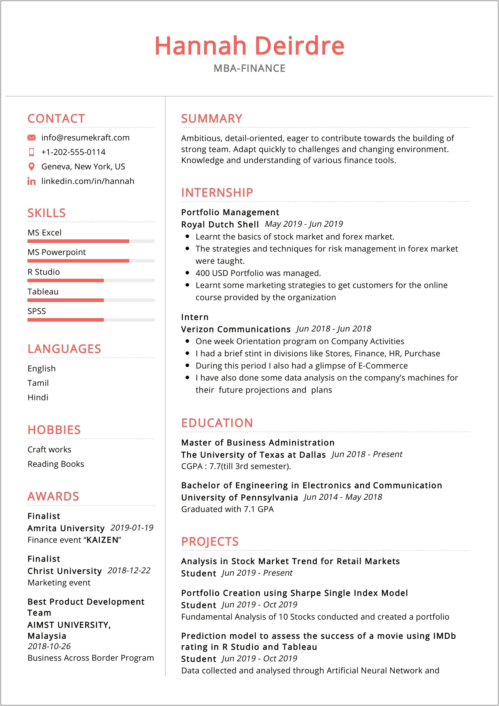 Sample Resume Of Finance Accounting Graduate