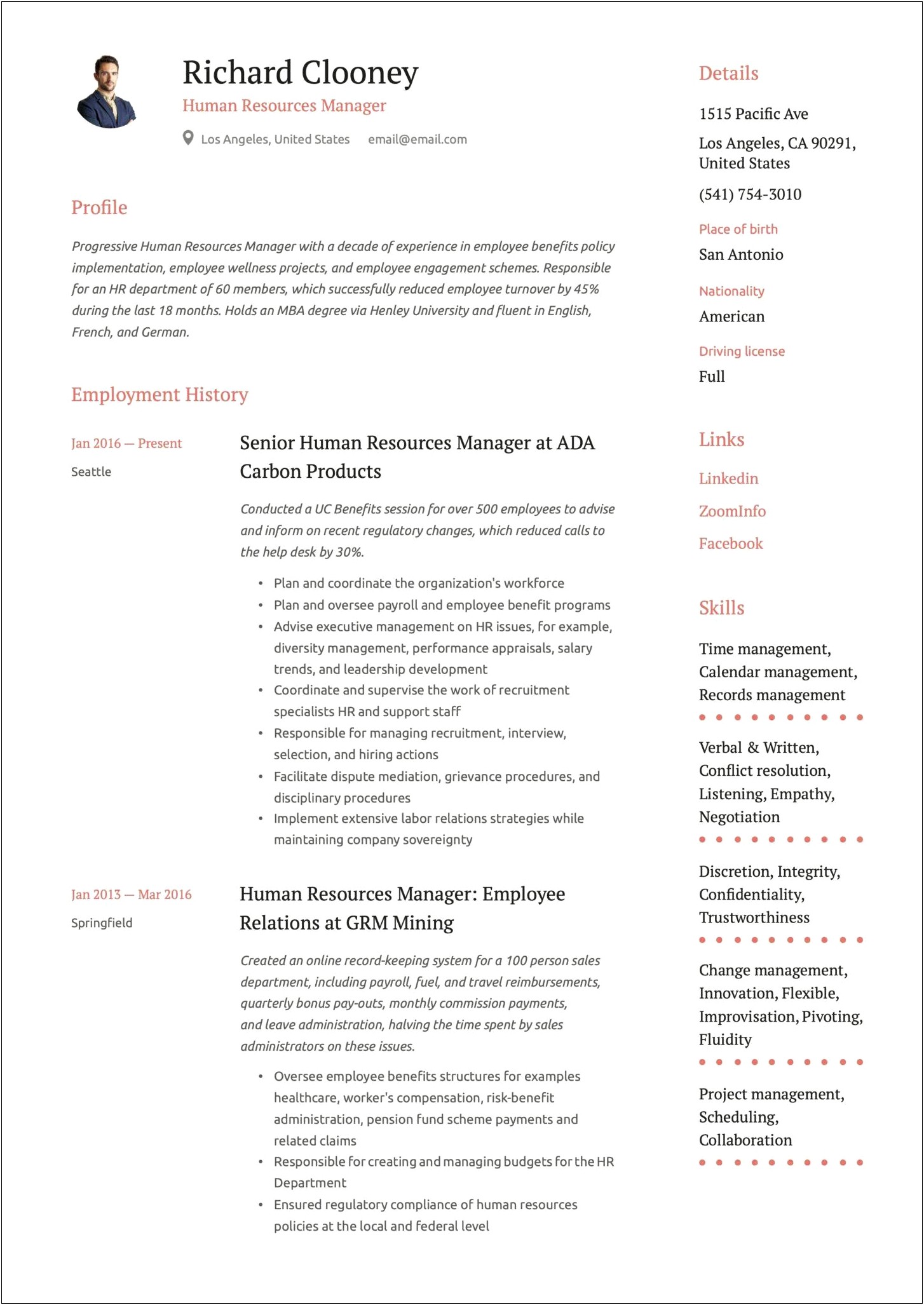 Sample Resume Of Hr Manager In Dubai