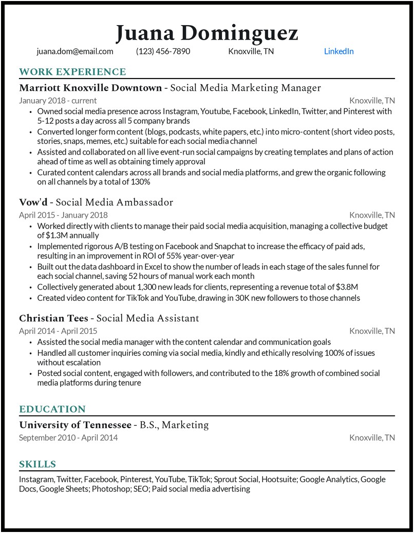 Sample Resume Of Social Media Content Review