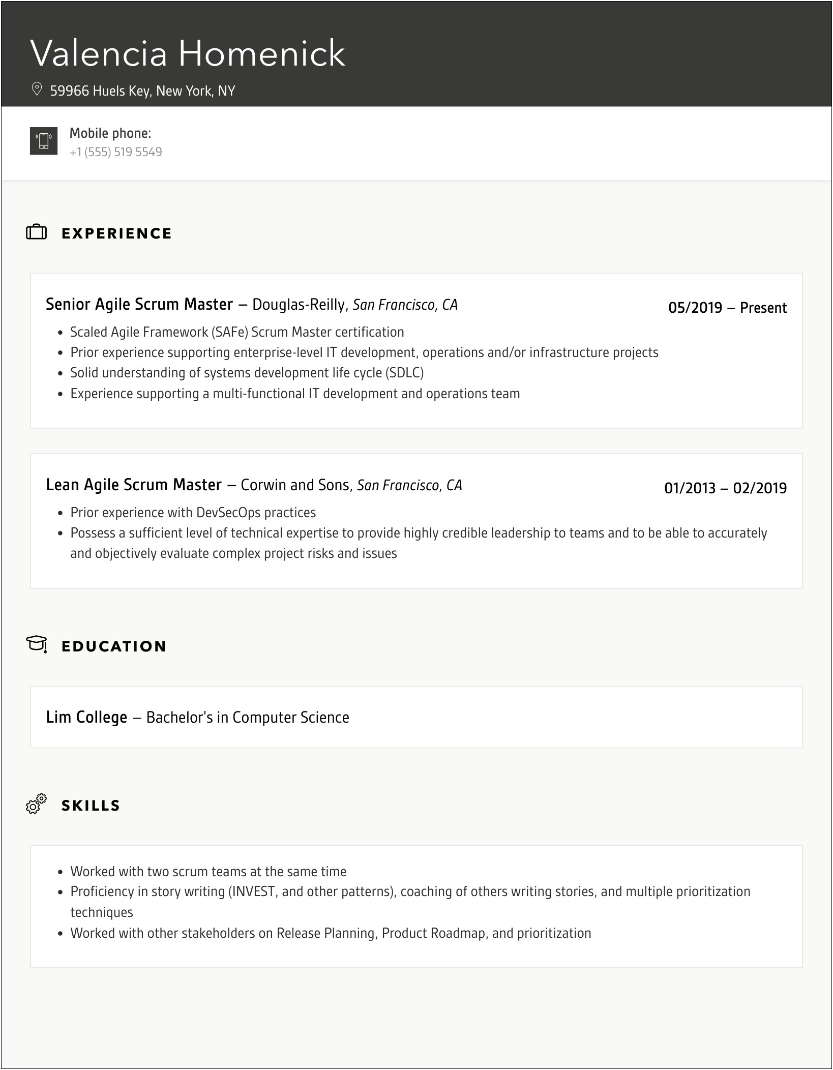 Sample Resume On Scaled Agile Framework