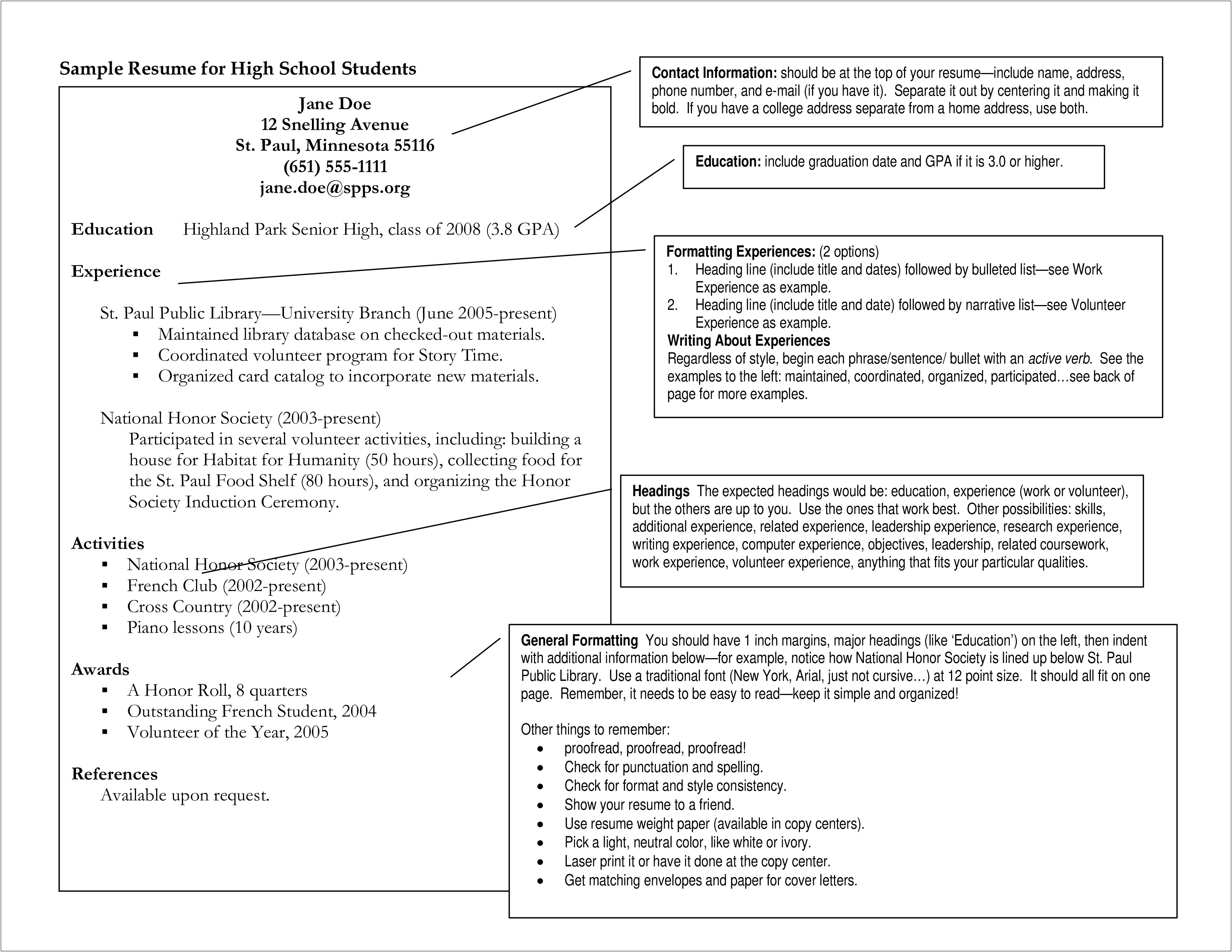 Sample Resume One Page High School Student