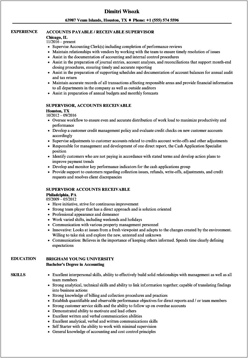 Sample Resume Opening Summary For Accounts Receivable