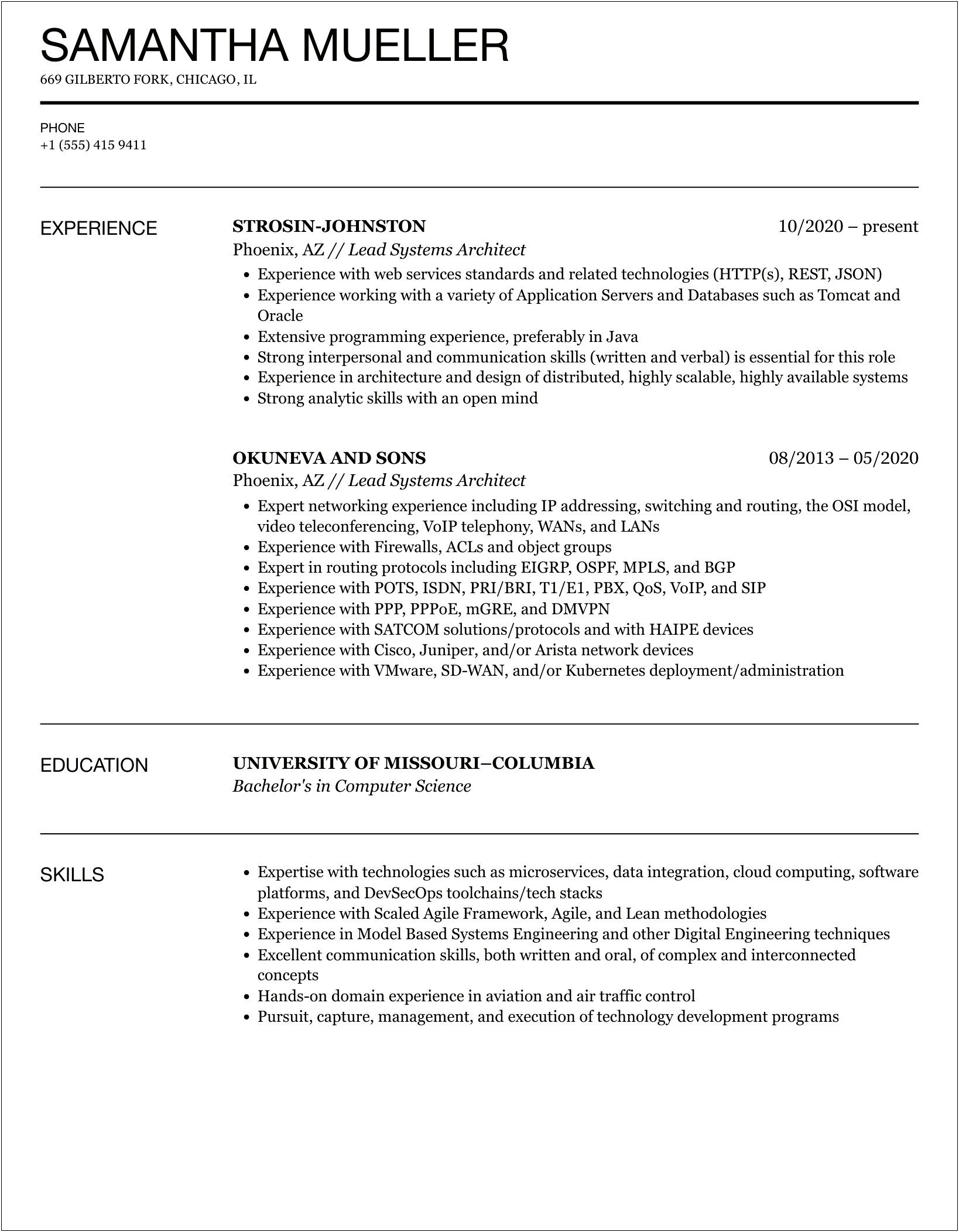 Sample Resume Pega Lead System Architect