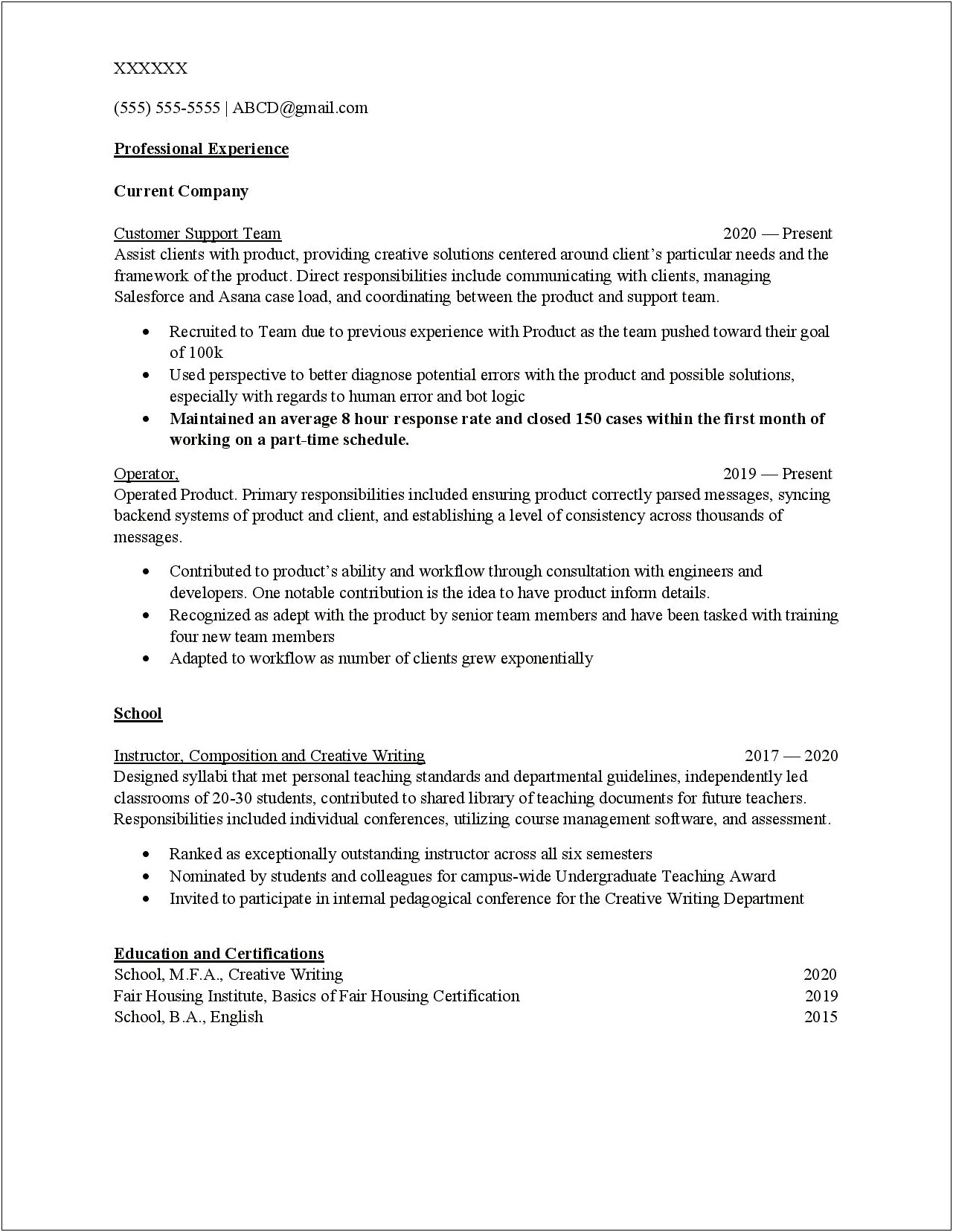 Sample Resume Promotion Within Same Company